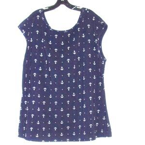 Torrid Sz. 5 Navy Khaki Anchors Nautical Pullover Tunic Top Sleeveless Stretchy